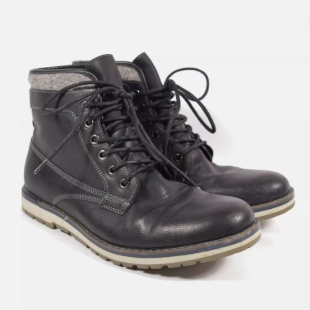 Sonoma Watkins Ortholite Black Faux Leather Lace Up Walking Boots Sz 9